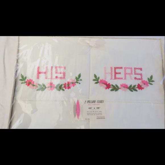 JC Penny’s His Hers white Pillow cases - Picture 2 of 5